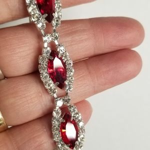 Stunning Red Crystal Rhinestone Oval Pageant Evening Bracelet